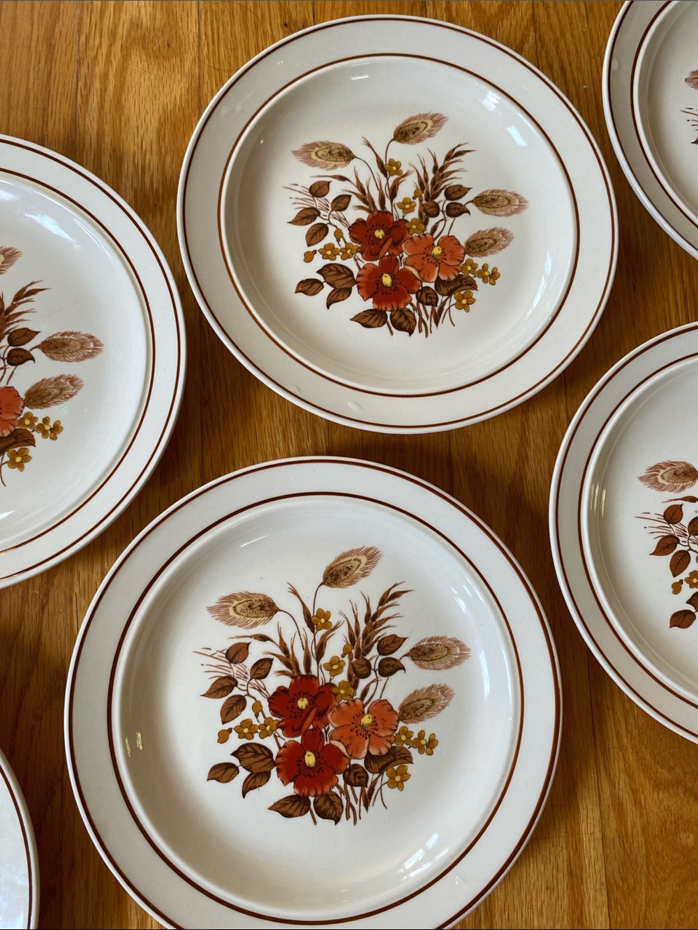 Vtg.  Stoneware Fall Autumn Floral Bread/Salad/Dessert Plates - Set of 6 LikeNew - Picture 5 of 9